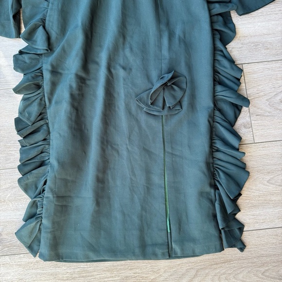 Modish Elegant Dark Green Ruffle Midi Dress - Picture 7 of 15